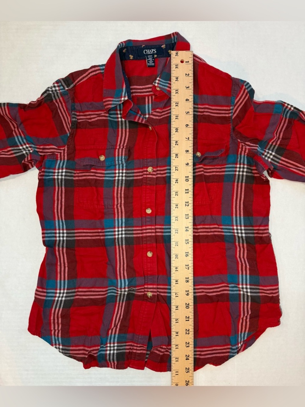 Chaps Denim Plaid Flannel Button Up Shirt Red/Blue/White Size M - Picture 10 of 12